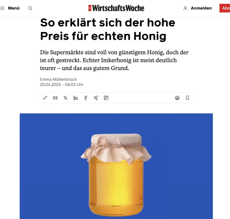 Wirtschaftswoche-Artikel zum Honigpreis. Screenshot